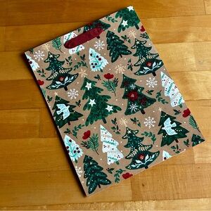 Dual Sided Holiday Gift Bag, Metallic Shine (KRAFT BROWN - SANTA + TREES)